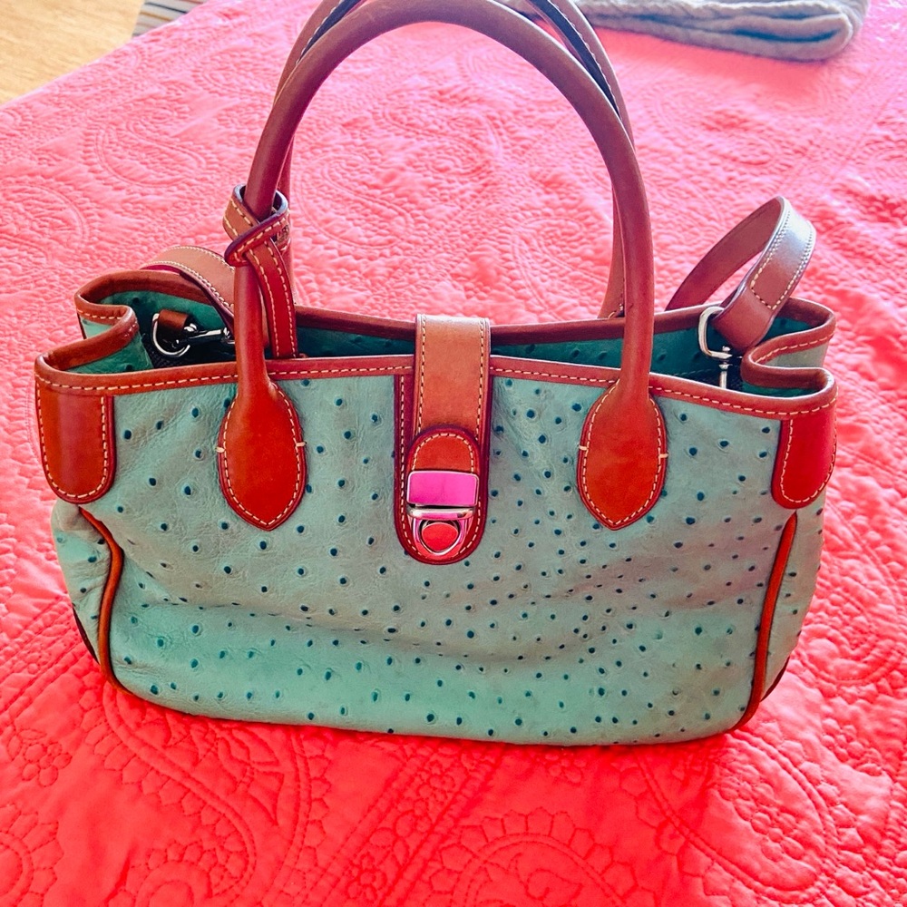 Dooney & Bourke Green Pebble with Brown Leather Trim